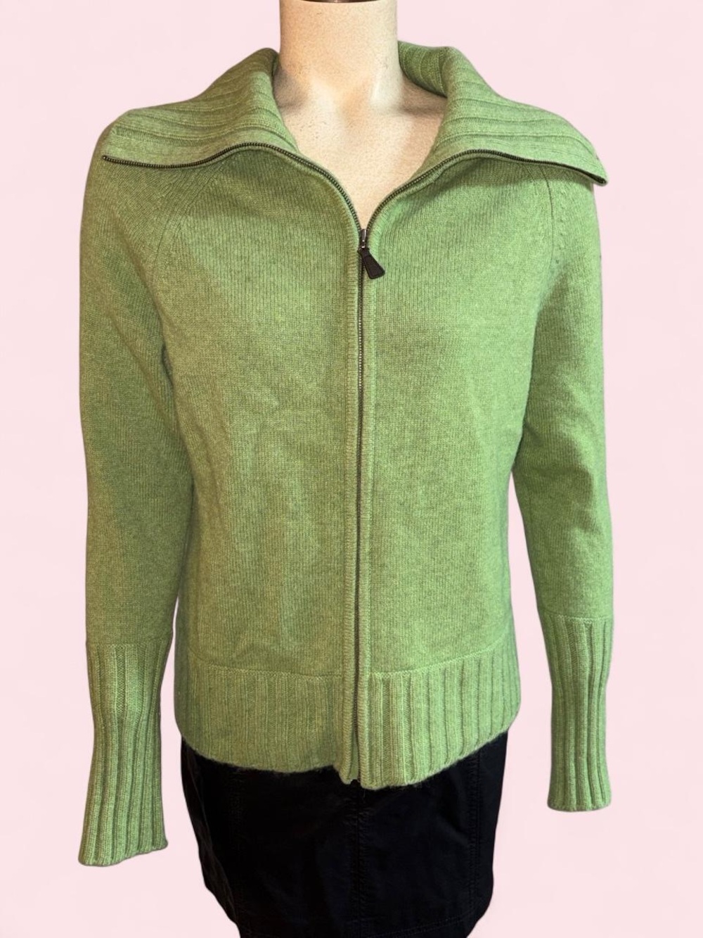 Pure Cashmere Sage Green Full Zip Sweater Cardigan Size Large